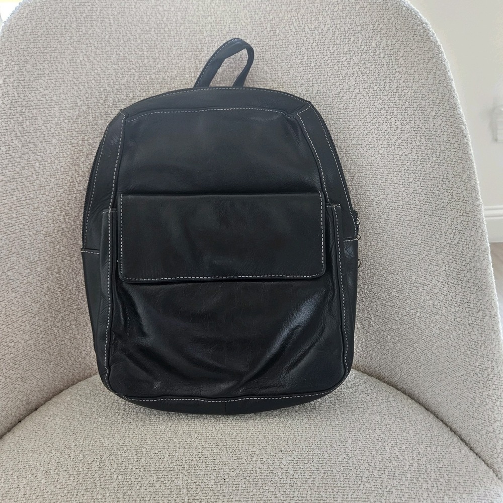Leather Backpack Women's Perlina Purse Buckle Straps Travel Organizer Black